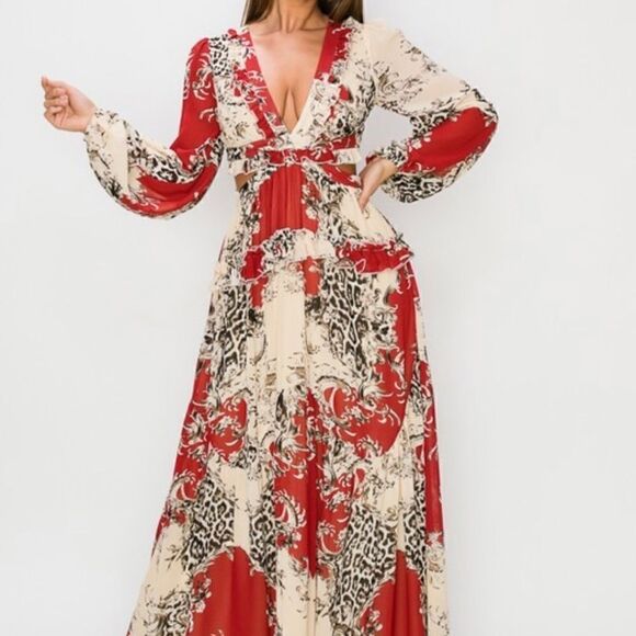 None Dresses & Skirts - Red Leopard Maxi Dress